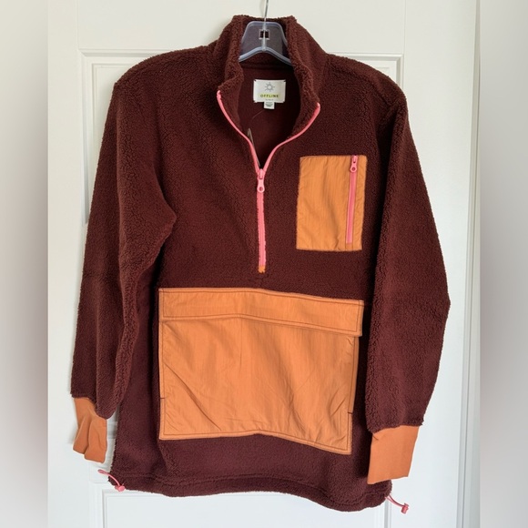 Offline by Aerie Women's Half Zip Fleece‎ Sweatshirt w/Zip Pockets Size XS Brown - Picture 1 of 12